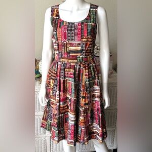 ModCloth Retro Mini Dress Cotton Fall Library Books Archive Got the Power Size S